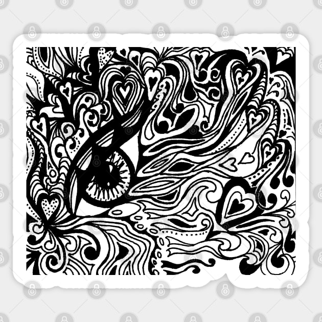 I Have Got My Eye On You Miniature Tangle 14 Black Sticker by Heatherian